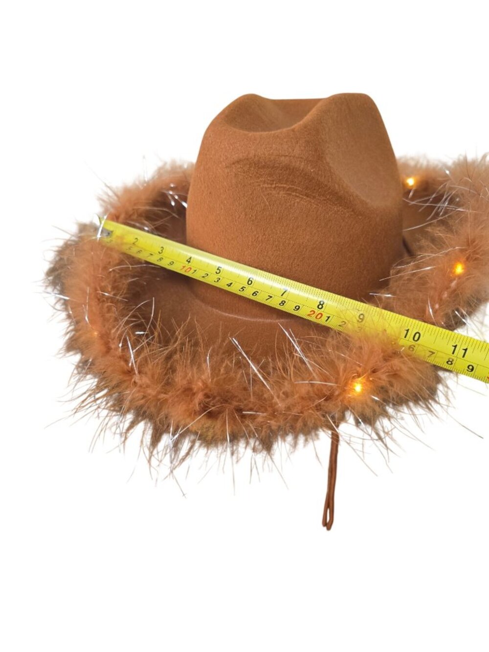 Adult Light Up Cowboy Cowgirl Hat LED Lights Blink Feather Trim Drawstring - Picture 11 of 13